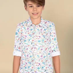 Allen Solly Junior Kids White Cotton Floral Print Shirt image 1