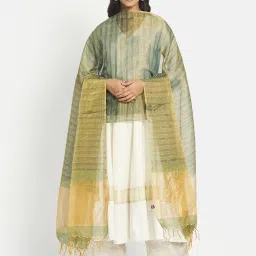Fabindia Green Woven Pattern Dupatta image 1