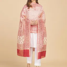 Fabindia Beige & Red Cotton Printed Dupatta image 1