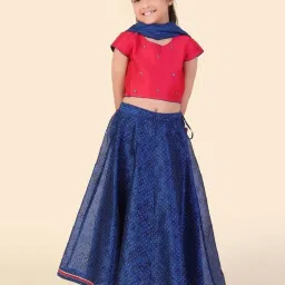 Fabindia Kids Royel Blue & Red Printed Lehenga Set image 1