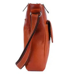 HiLEDER 100% Pure Genuine Leather Messenger Shoulder Handbag 9 inches Sling Cross Body Travel Office Tablet 3 Chain Bag for Men and Women, Orange image 3