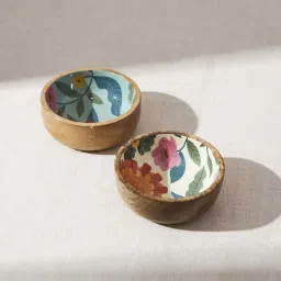 Chumbak Multicolor Wood Marigold Mini Snack Bowls (0.075 L) - Set of 2 image 1