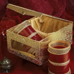 Panash Red & Gold Plated Matching Pearl Bangles Wedding Chooda Set Pack of 74 image 1