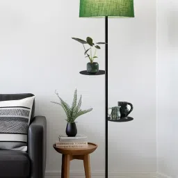 Homesake Dual Shelf Reading Floor Lamp with Green Fabric Shade & Shelves image 1