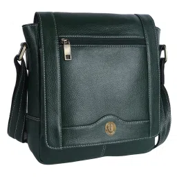 HiLEDER 100% Pure Genuine Leather Messenger Shoulder Handbag 10 inches Sling Cross Body Travel Office Tablet Flap Compartment Bag for Men and Women, Green image 4