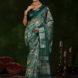 Libas Blue Silk Woven Saree With Unstitched Blouse Piece image 1