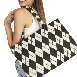 MINI WESST White Checked Handbag image 1