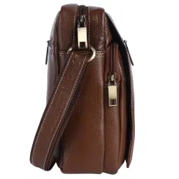 HiLEDER 100% Pure Genuine Leather Messenger Shoulder Handbag 9 inches Sling Cross Body Travel Office Tablet Flap with Chain Compartment Bag for Men and Women, Coffee image 3