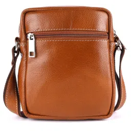 HiLEDER 100% Pure Genuine Leather Messenger Shoulder Handbag 7 inches Sling Cross Body Travel Office Tablet Flap with Chain Compartment Bag for Men and Women, Tan image 2
