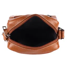 HiLEDER 100% Pure Genuine Leather Messenger Shoulder Handbag 7 inches Sling Cross Body Travel Office Tablet Flap with Chain Compartment Bag for Men and Women, Tan image 5