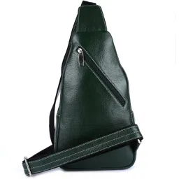 HiLEDER 100% Pure Genuine Leather 12 inches Sling Cross Body Outdoor Travel Passport Chest Bag for Men and Women, Green image 2