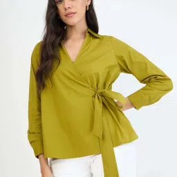 Femmella Green Cotton Regular Fit Top image 1