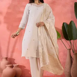 Sangria Women Floral Embroidered Kurta with Trousers & Dupatta-picture-13