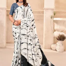 Satrani Grey & Black Printed Saree With Unstitched Blouse-image-17