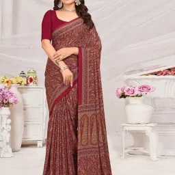 Satrani Maroon Paisley Saree With Unstitched Blouse image 1