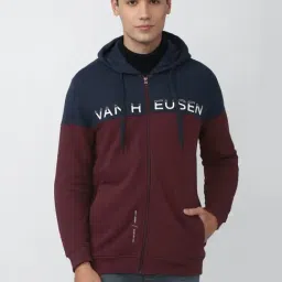 Van Heusen Denim Labs Maroon & Navy Blue Cotton Regular Fit Colour Block Hooded Sweatshirt-picture-13