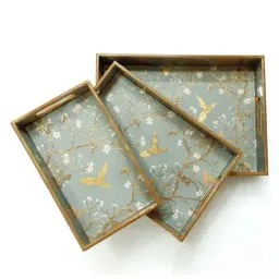 CasaGold Grey Bird Resin Printed Wooden Tray- Set of 3 image 4