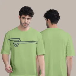BULLMER Green Loose Fit Printed Oversized T-Shirt-image-10