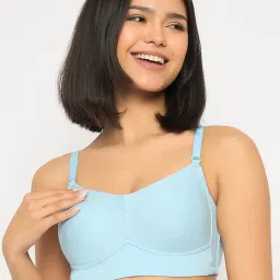 Clovia Blue Cotton Solid T-Shirt Bra image 1