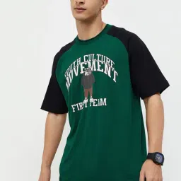 Fame Forever By Lifestyle Green Loose Fit Printed T-Shirt-image-2