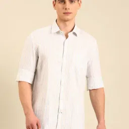 Linen Club Blue Linen Slim Fit Casual Shirt-picture-19
