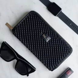 Inc.5 Black Textured Zip Around Wallet For Women image 1