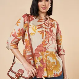 Marigold Lane Beige Lyocell Printed Full Sleeve Top image 1