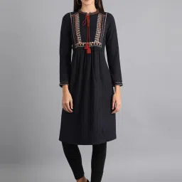 W Navy Embroidered A Line Kurta image 1