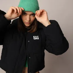 Only Black Graphic Print Puffer Jacket image 1