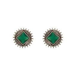 Saraf RS Jewellery Silver Oxidised Emerald Stone Studded Square Minimal Stud Earrings-picture-13