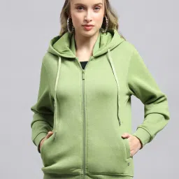 Monte Carlo Green Cotton Blend Solid Full Sleeve Sweatshirt image 1