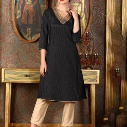 W Black Printed Straight Kurta image 1