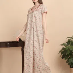 Sweet Dreams Beige Cotton Printed Nighty image 1