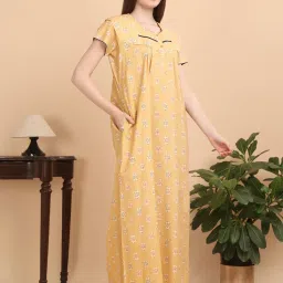 Sweet Dreams Mustard Cotton Printed Nighty image 1