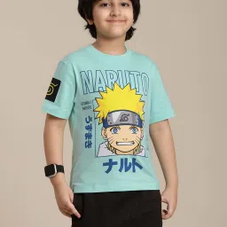 Kidsville Naruto Printed Regular Fit Mint Green T-Shirt For Boys image 1