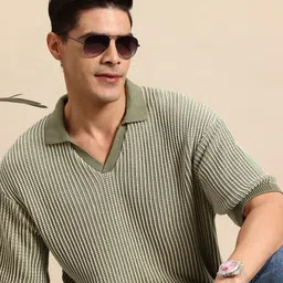 Mast & Harbour Self-Design Polo Collar Relaxed T-shirt-picture-24