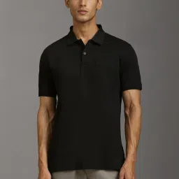 Louis Philippe Black Cotton Regular Fit Polo T-Shirt image 1