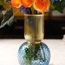 Pure Home and Living Blue & Yellow Double Shaped Colourblocked Glass Vase-picture-43