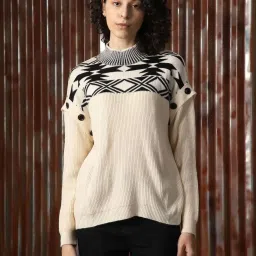 High Star White Self Design Sweater image 1