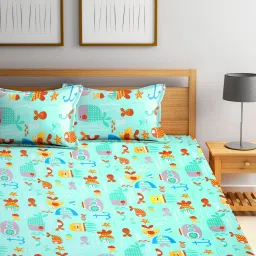 Klotthe Printed Green 210 TC Cotton King Bedsheet with 2 Pillow Covers image 2