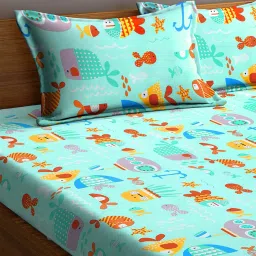 Klotthe Printed Green 210 TC Cotton King Bedsheet with 2 Pillow Covers image 3