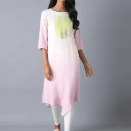 W Pink Printed A Line Kurta image 1