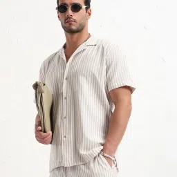 showoffff SHOW OFF Cream Cotton Relaxed Fit Stripes Co-Ords image 1