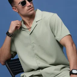 showoffff Showoff Green Cotton Regular Fit Striped Co-Ord Set image 1