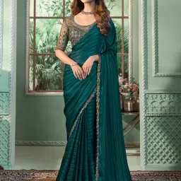 Saree Mall Blue Embellished Sarees With Unstitched Blouse image 1