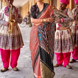 Saree Mall Beige Printed Sarees With Unstitched Blouse image 1