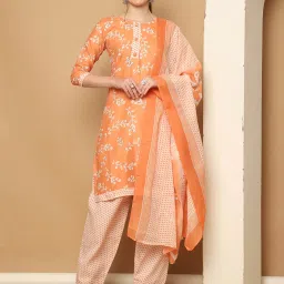 Rajnandini Orange Printed Kurta With Salwar & Dupatta image 1