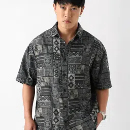 The Souled Store Grey Cotton Printed Relaxed Fit Shirt-image-73