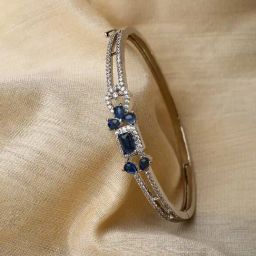 Zeneme Rhodium Plated Silver Toned Crystal Blue AD Studded Flower Kada Bracelet-picture-23
