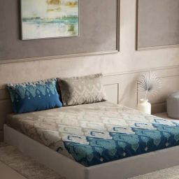 DDecor Ethnic Blue & Grey 145 TC Cotton King Bedsheet with 2 Pillow Covers-picture-38